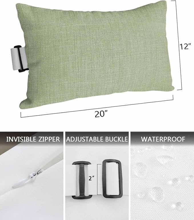 Pack of 2 Outdoor Lumbar Pillow Covers 12x20 Inch, Vintage Sage Green Waterproof Throw Pillow Covers Set, Farmhouse Retro Beige Solid Color Indoor&Outdoor Cushion Cases for Patio Porch Beach