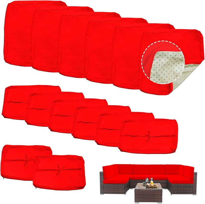 14 Piece Outdoor Patio Cushion Covers, Red | Replacement, Cushion Slipcovers, Water-Resistant, With Zipper