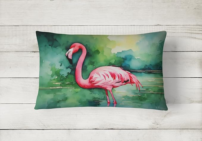 Caroline's Treasures DAC2858PW1216 Flamingo Throw Pillow Machine Washable, Indoor Outdoor Decorative Pillow for Couch, Bed or Patio, 12HX16W