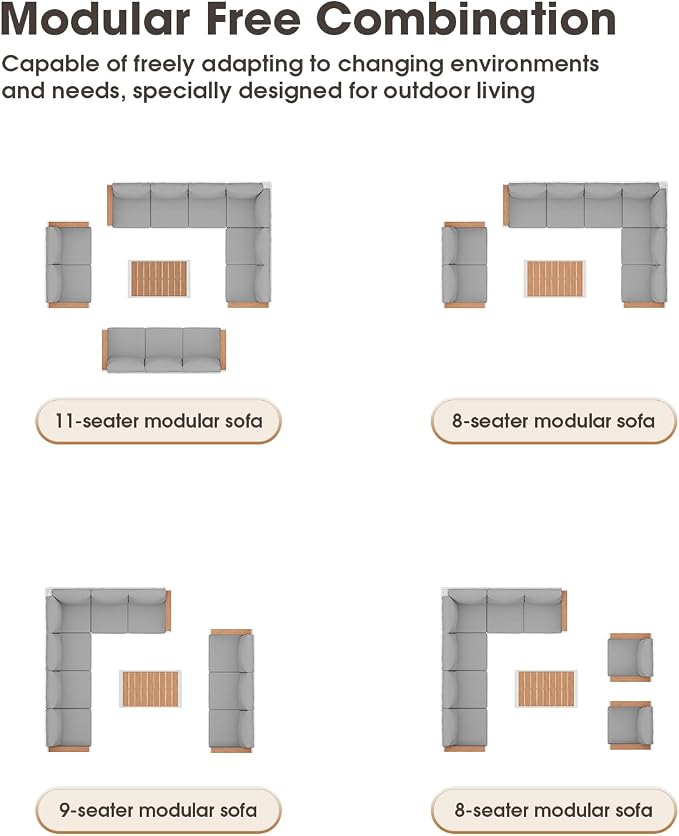 Aluminum Outdoor Patio Furniture Set 11 Seats, Outdoor Sectional Corner Sofa Set, Patio Conversation Sets with Washable Thick Cushions & Coffee Table for Porch, Yard, Garden, Deck, White
