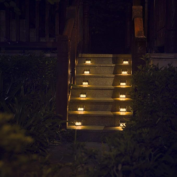 XLUX Warm White Solar Lights for Deck Step Fence Post, SST Housing, 2 Pack | Soft warm non-glare LED, sturdy stainless steel casing , outdoor use, Rainproof, Automatic ON/OFF, not excessively bright