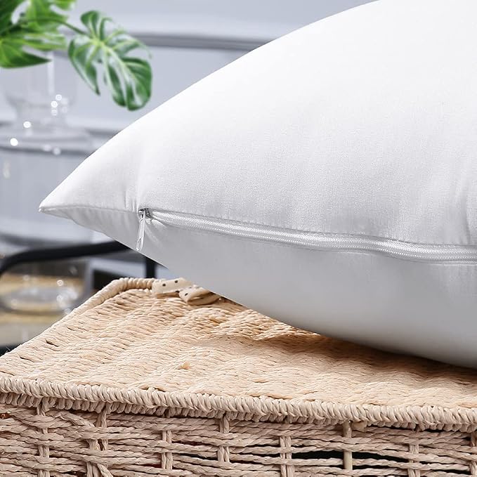 OTOSTAR Waterproof Throw Pillow Inserts 18x18 Inch, Set of 4 Water Resistant Square Form Cushion Stuffer for Garden, Bench, Patio - Decorative Outdoor Sofa Pillow Inserts White