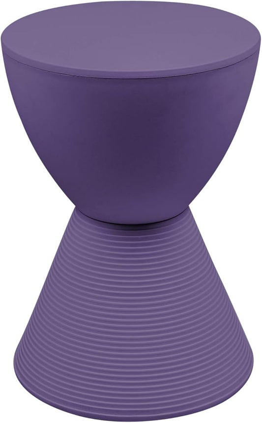 LeisureMod Modern Hourglass Purple Side Table - ABS Shell Drum End Table with Storage for Indoor & Outdoor Use