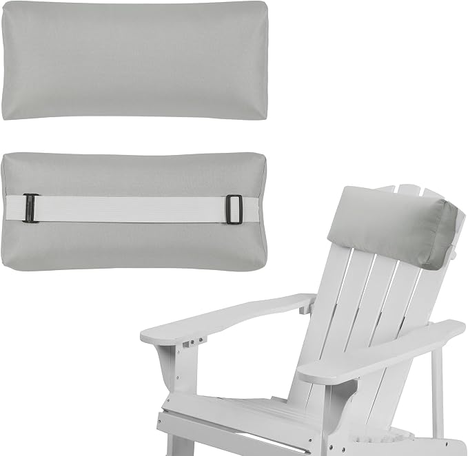 Chaise Lounge Head Pillow, 2 Pack Outdoor Patio Pillows with Adjustable Strap, Lounge Head Resting Pillow for Recliner Beach Pool Lounger Office Chair，Water Resistant Gray