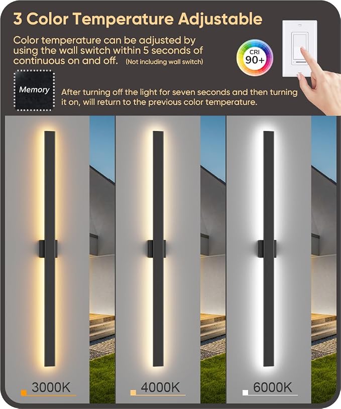 Aipsun 2 Packs Outdoor Wall Sconce, 3000K 4000K 6000K, 56.3in Modern Black Exterior Light, Long LED Linear Wall Light Outside Lighting for Entrance, Hallway, Garage, Porch(3CCT)