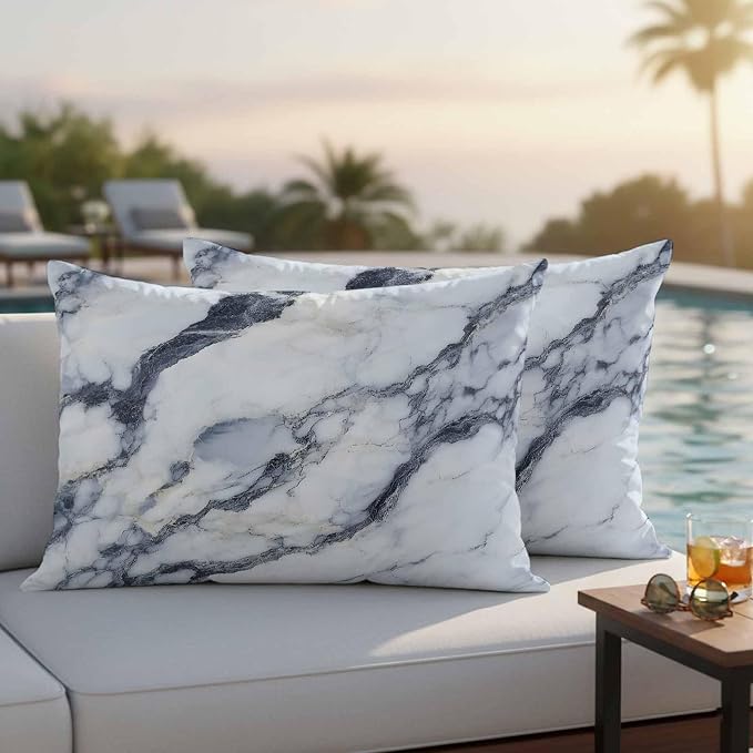 Abstract Marble Outdoor Pillow Covers 20x12 Inch Lumbar Pillow Covers Set of 2 Waterproof Decorative Throw Pillow Cases Modern Ink Painted Aesthetics Luxury Cushion Covers for Patio Furniture Garden