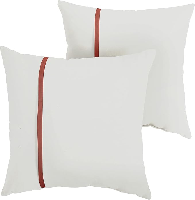 Sorra Home Indoor Outdoor Sunbrella Square Pillows, Set of 2, 20x20, Canvas Natural Ivory & Henna Red
