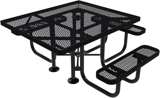 COATEDOUTDOORFURNITURE Heavy-Duty Portable ADA-Compliant Outdoor Picnic Table with Umbrella Hole, Expanded Metal Patio Dining Furniture Made in America (46" Square Top, Black)