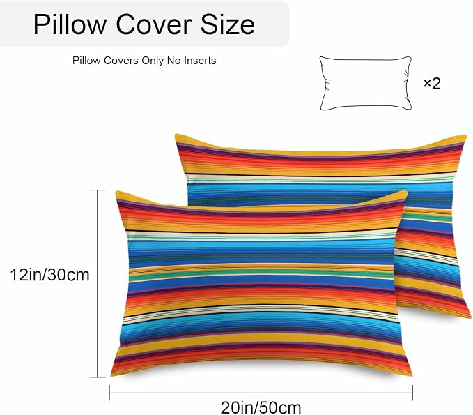 Colorful Striped Outdoor Pillow Covers 20x12 Inch Lumbar Pillow Covers Set of 2 Waterproof Decorative Throw Pillow Cases Boho Rainbow Abstract Stripes Lines Cushion Covers for Patio Furniture Garden