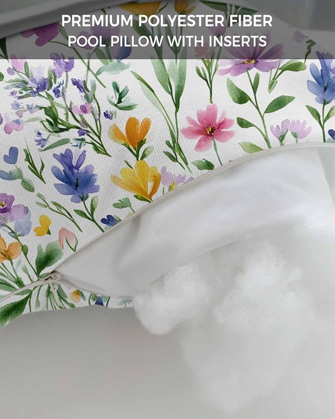 Pack of 2 Outdoor Lumbar Cushions with Inserts, Spring Flower Watercolor Plant Leaf Farm Waterproof Fluffy Fade Body Pillows, Patio Furniture Pillow for Home Balcony Garden Decor 11x16IN