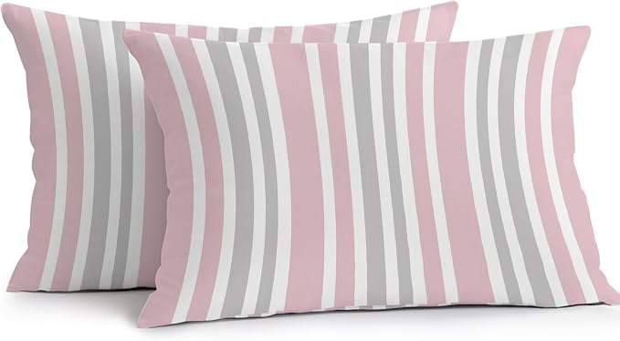 Pink Grey Stripe Outdoor Pillow Covers 20x12 Inch Lumbar Pillow Covers Set of 2 Waterproof Decorative Throw Pillow Cases Farmhouse Minimalist Striped Cushion Covers for Patio Furniture Garden Couch