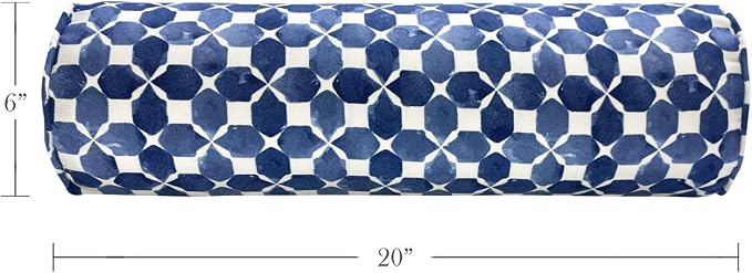 Outdoor Waterproof Decorative Bolster Pillows with Inserts for Patio Furniture, 20x6 Inch Fade Resistant Patio Garden Neck Roll Cushions for Couch Bed Sofa, Geometric Navy