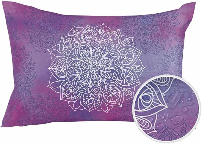 Outdoor Waterproof Throw Pillows Indian Mandala on Purple Patio Pillows Pack of 1,Decorative Pillow Covers with Insert,Pillow Cushion Case for Indoor Garden Couch Sofa Retro Flower Watercolor Art