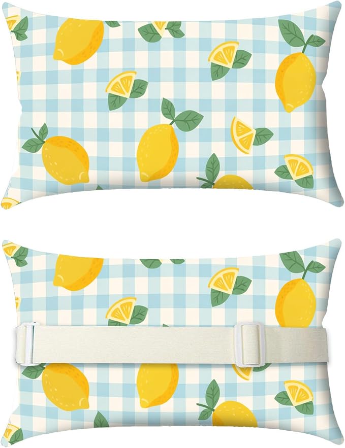 Outdoor Pillows for Lounge Chair Head Resting 2 Pack Waterproof | Headrest Lumbar Pillows with Adjustable Strap for Recliner Beach Pool Lounger Chair, Lemon