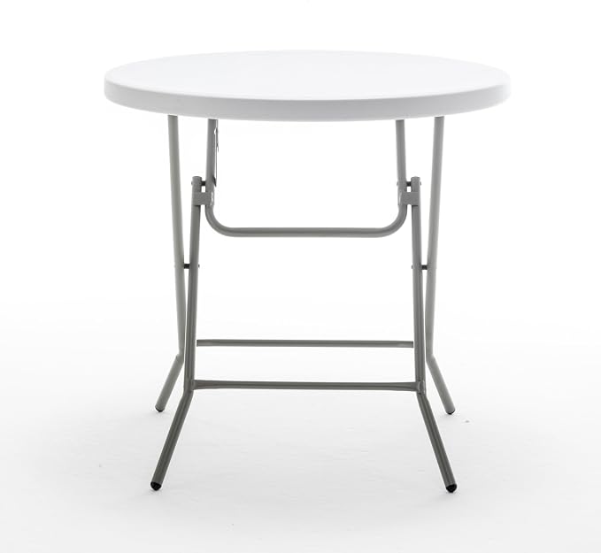 BTEXPERT White 2.63 Foot Round Plastic Folding Table 30" Height Commercial Indoor Outdoor for Patio Backyard Banquet Card Dining Wedding Party Event Metal Frame Set of 3