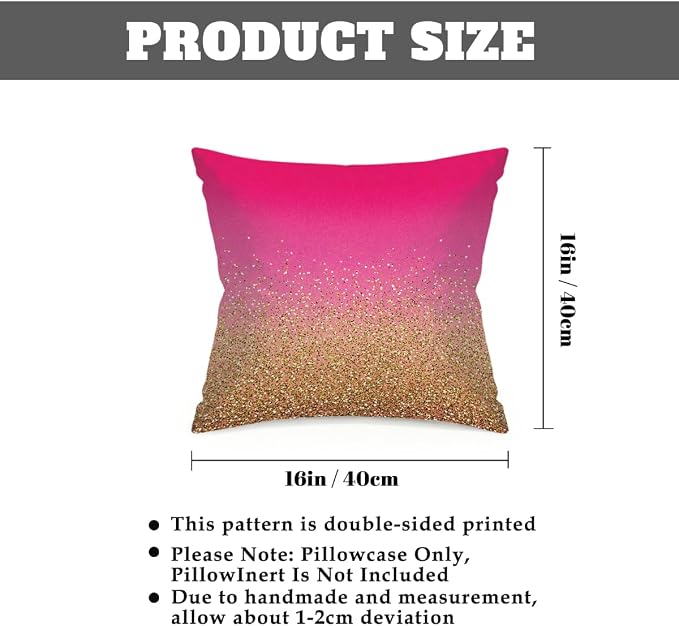 16x16 Inch Outdoor Pillow Covers Set of 2 Waterproof Throw Pillow Covers Decorative Couch Cushion Covers Pink Gold Glitter Square Pillowcases Protectors for Patio Garden Sofa