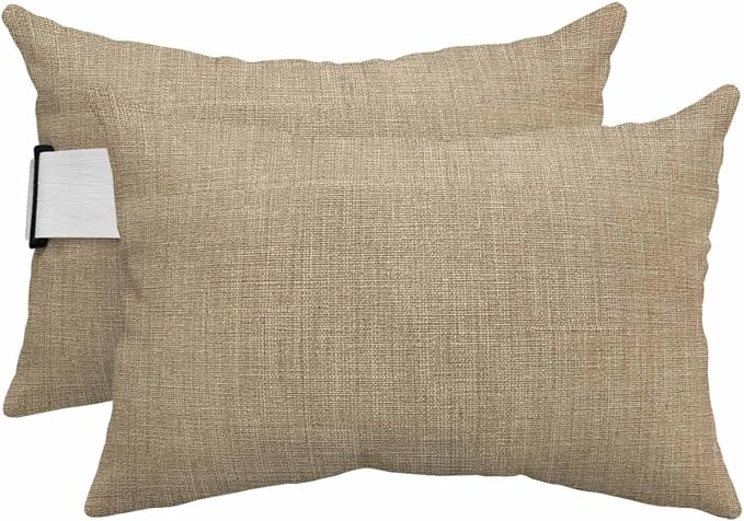 Pack of 2 Outdoor Lumbar Pillow Covers 11x16 Inch, Brown Farmhouse Waterproof Throw Pillow Covers Set, Vintage Country Monochrome Textured Indoor&Outdoor Decorative Cushion Cases for Patio Porch Beach