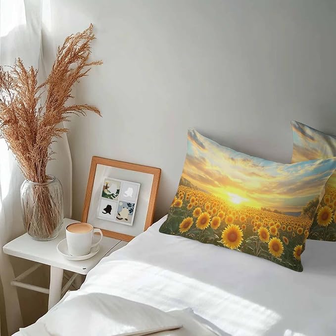 Yellow Sunflowers Waterproof Outdoor Pillow Covers Set of 2 Home Decor, Farmhouse Botanical Floral Sunset Pillowcase Patio Pillow Covers for Couch Bench Furniture Garden 20x12in