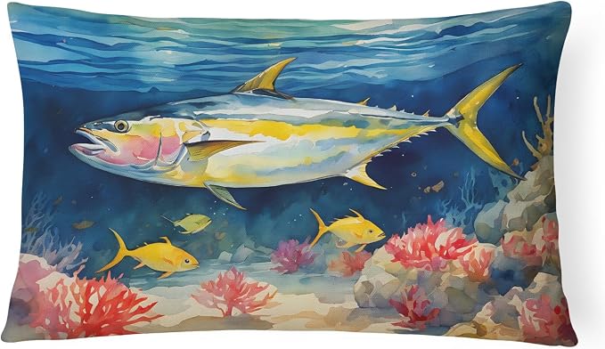 Caroline's Treasures DAC2842PW1216 Yellowfin Tuna Throw Pillow Machine Washable, Indoor Outdoor Decorative Pillow for Couch, Bed or Patio, 12HX16W