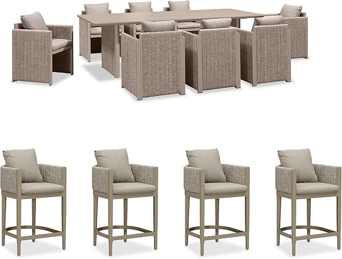 PURPLE LEAF 9-Piece Outdoor Patio Dining Set Modern Large Weather-Resistant Table and Aluminum Chairs Olefin Fabric Cushions for Family Dinners and Indoor Kitchen Decor Beige
