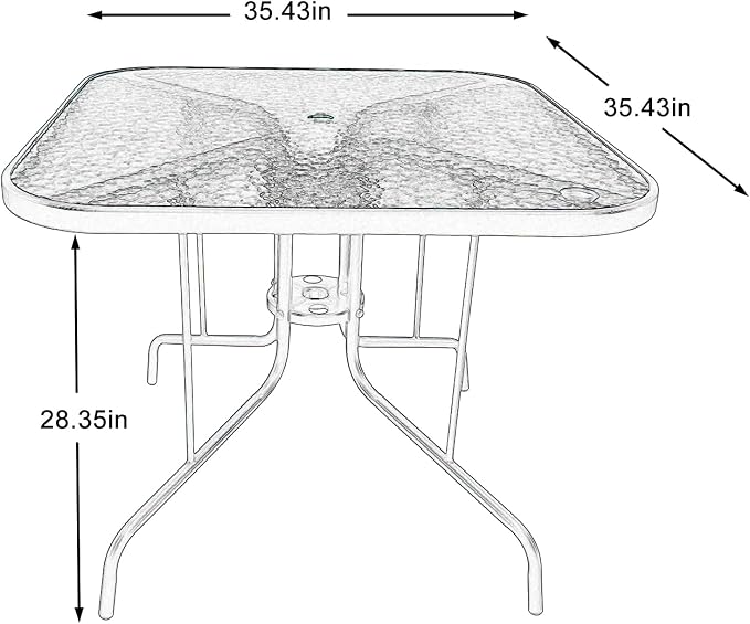 Square Patio Dining Table, 4-Person, Black