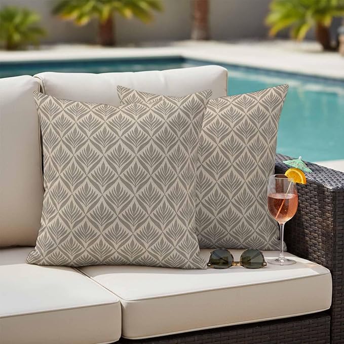 Retro Brown Outdoor Waterproof Throw Pillow Covers Set of 2, 26"x26", Floral Modern Abstract Geometric Decorative Pillow Covers Outside Cushion Case for Patio Porch Garden
