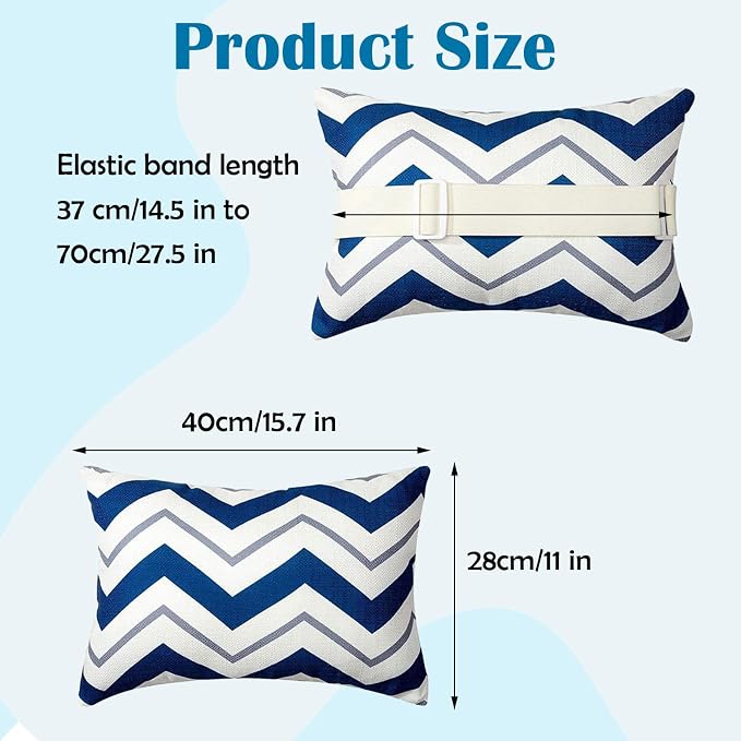 Chaise Lounge Head Pillow Oudoor Patio Pillow with Elastic Strap | 2 Pack Water Resistant Headrest Pillows for Recliner, Beach Chair, Office Chair, Wave