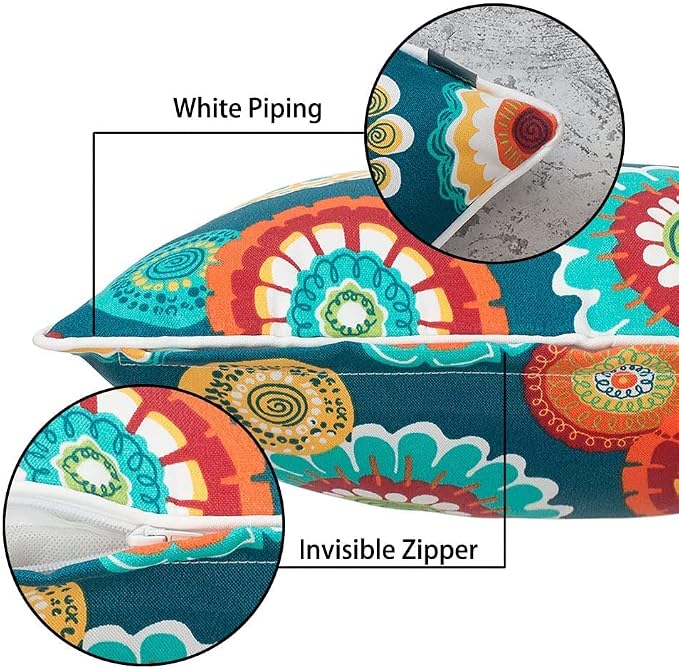 Magpie Fabrics Pack of 2 Outdoor Lumbar Pillow Case Covers 12"x20", Waterproof Rectangular Throw Pillowcase Shell Decorative Sham for Patio Garden Couch - Floral Green