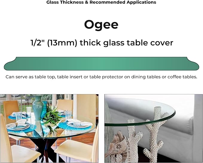 Round Clear Tempered Glass Table Top 36 Inch with 1/2 Inch Thick Ogee Polished Edge Ideal for Tables Desks Workspaces and Outdoor Furniture by Fab Glass and Mirror
