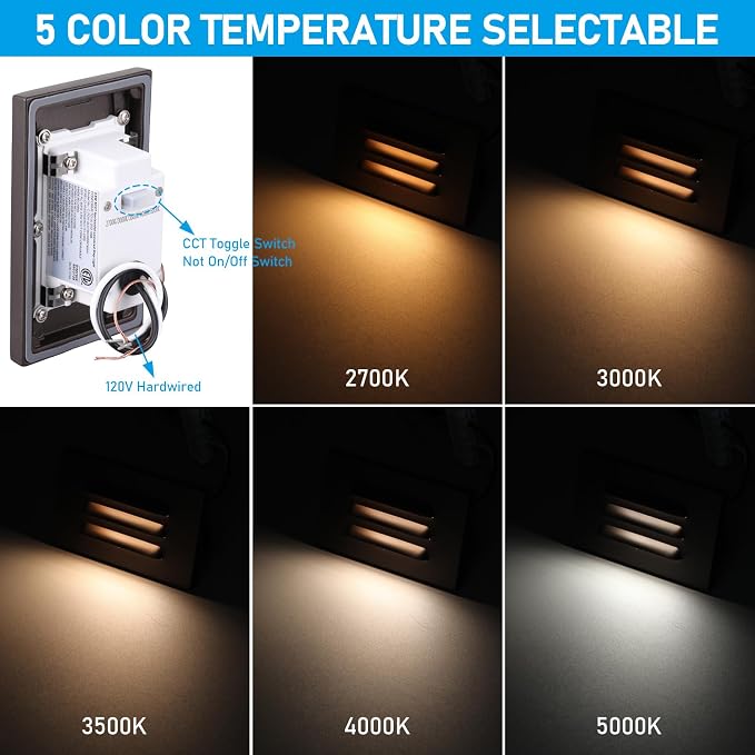 LEONLITE 6-Pack 5CCT 120V LED Step Lights, Louvered, Oil Rubbed Bronze | Horizontal, 10%-100% Dimmable, CRI90, ETL, Indoor Outdoor Stair Lights, Wet Location, 2700K/3000K/3500K/4000K/5000K, Aluminum