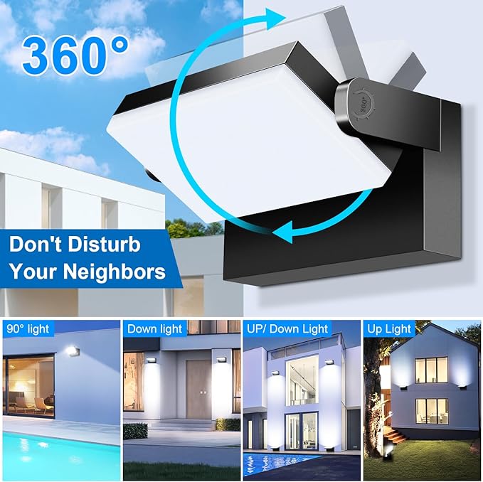 ledmo LED Flood Lights Outdoor 60W - Rotatable 360 Adjustable Head Switch Control Exterior Lighting Fixture Wall Pack Commercial Security 5000K Waterporof Yard Wall Mount Garage Barn Yard Lights