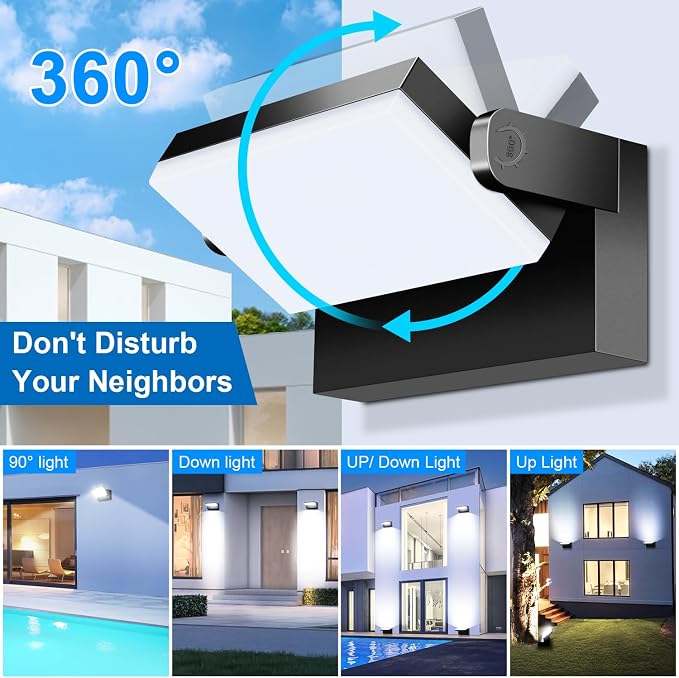 ledmo LED Flood Lights Outdoor - 360 Adjustable Head 60W Wall Pack Switch Control Modern Exterior Lighting Fixtures Commercial Security 5000K Wall Mount for Shop,Barn,Garage Yard 4 Pack,Black