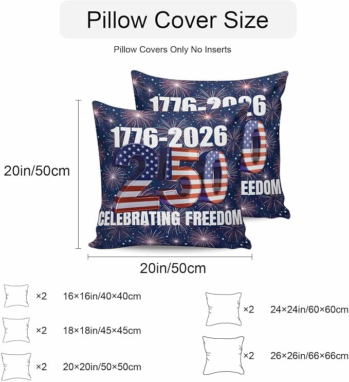 250 Anniversary USA Flag Outdoor Pillow Covers 20x20 Inch Throw Pillow Covers Set of 2 Waterproof Decorative Pillow Cases Blue American Flag 250 Fireworks Cushion Covers for Patio Furniture Garden