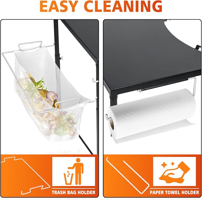 Grill Side Table for Weber Kettle 22/26, for Weber Smokey Mountain 22 Grill, Grill Work Table for Weber Master Touch, Premium, Kettle Grill Accessories, Adjustable Height Charcoal Kettle Grill Table