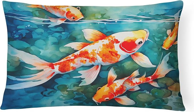 Caroline's Treasures DAC2799PW1216 Koi Fish Throw Pillow Machine Washable, Indoor Outdoor Decorative Pillow for Couch, Bed or Patio, 12HX16W