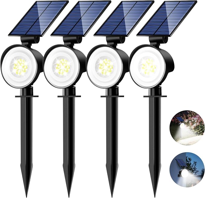 nipify Solar Spot Lights Outdoor Waterproof, Landscape Spotlights | Cool White, 4 Pack/53 LED/3 Modes, Adjustable Solar Panels, Auto On/Off, Uplights Lighting for Outside Tree Yard Flag Garden