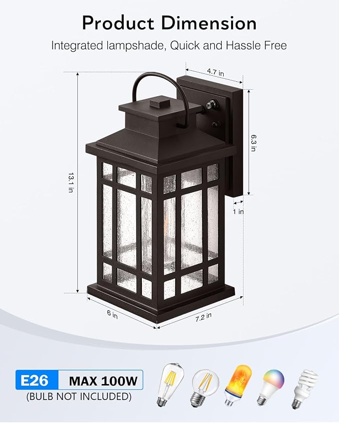 Exterior Lighting Fixtures, Oil Rubbed Bronze Dusk to Dawn Outdoor Light, 100% Aluminum Outdoor Porch Lights Wall Mount, Waterproof Exterior Wall Sconce for Patio, 2-pack Outside Garage Lantern