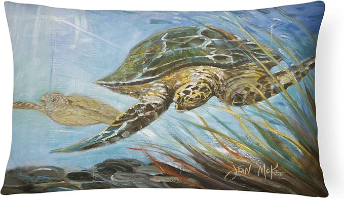 Caroline's Treasures JMK1118PW1216 Loggerhead Sea Turtle Canvas Fabric Decorative Pillow Machine Washable, Indoor Outdoor Decorative Pillow for Couch, Bed or Patio, 12HX16W