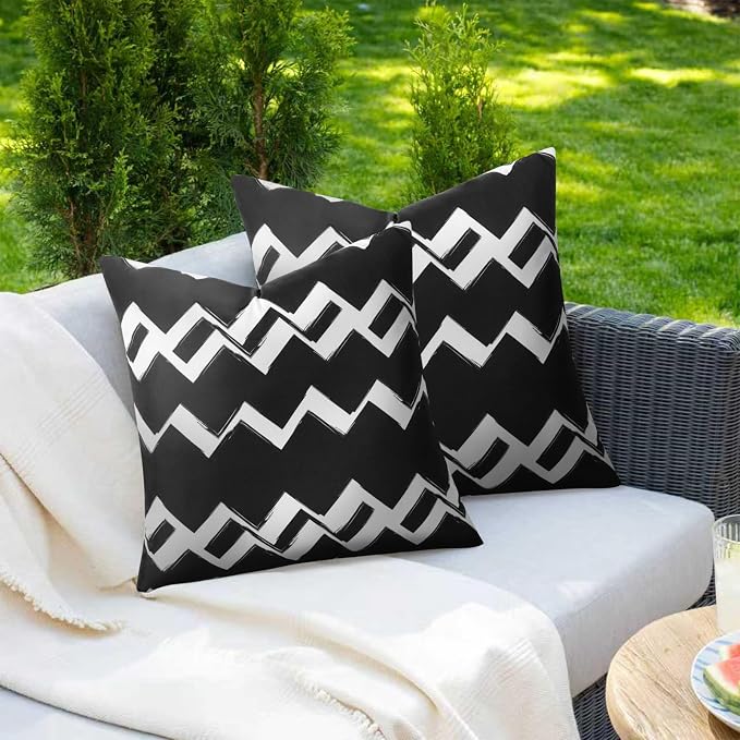 Adabana Outdoor Waterproof Geometric Pillow Covers Set of 2 18x18 Inch | Waterproof Throw Pillow Covers for Patio, Porch, Garden Furniture