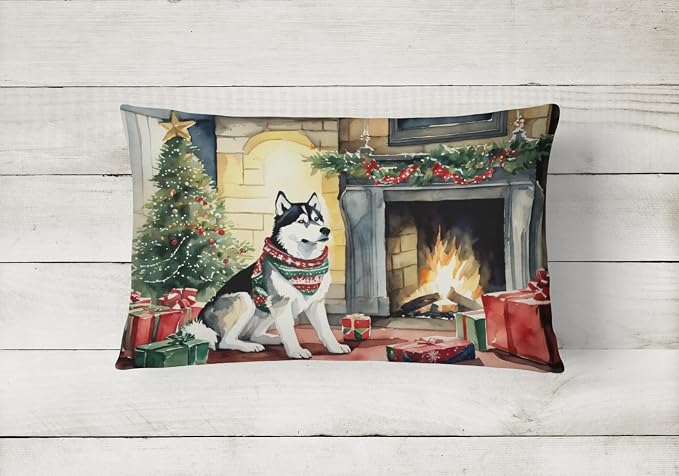 Caroline's Treasures DAC2753PW1216 Siberian Husky Cozy Christmas Throw Pillow Machine Washable, Indoor Outdoor Decorative Pillow for Couch, Bed or Patio, 12HX16W