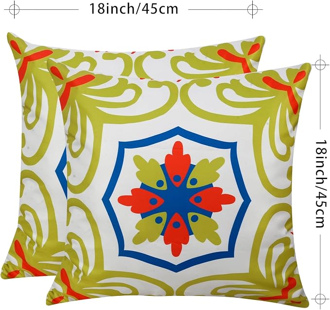 Pyonic Outdoor Pillows Waterproof Throw Pillow Covers Set of 4 Floral Printed and Boho Farmhouse Outdoor Pillow Covers for Patio Funiture Garden 18x18 Inch