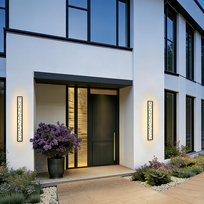 Outdoor Wall Lights 23.6inch Modern Outdoor Wall Sconce LED Long Wall Sconces Black Front Porch Light Waterproof Led Wall Light IP67 3000K Exterior Lighting Fixtures