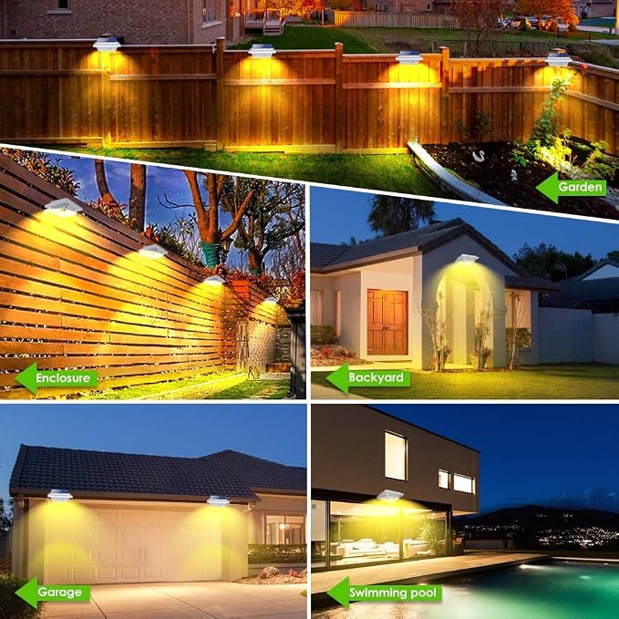 Gutter Lights,40 LED Solar Patio Decor Lights, Deck Lights Outdoor Waterproof Fence Lights for Wall Backyard Porch, Patio, Pool,Step Stairs, Yard, Garden, Pathway (6Pack_White,Warm White Light)