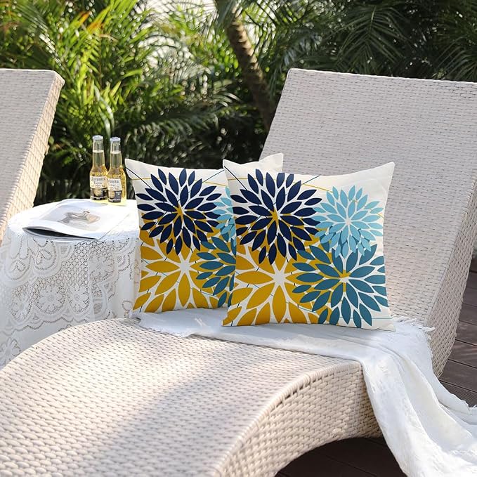 DFXSZ Pack of 2 Outdoor Waterproof Throw Pillow Covers 20x20 Dark Yellow | Polyester Colorful Spring Summer Floral Decorative Cushion Cases(NO INSERT),For Couch Patio Funiture Garden Home Decor