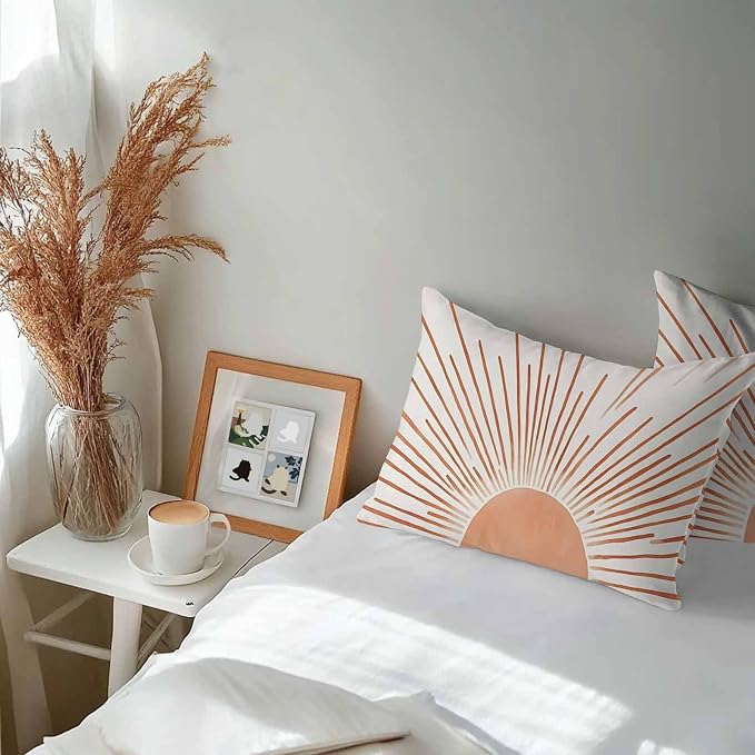 Mid Century Terracotta Sun Lines Outdoor Pillow Covers Set of 2,Decorative Waterproof Throw Pillow Case, Modern Minimal Art Cotton Linen Soft Cozy Cushion Pillowcases