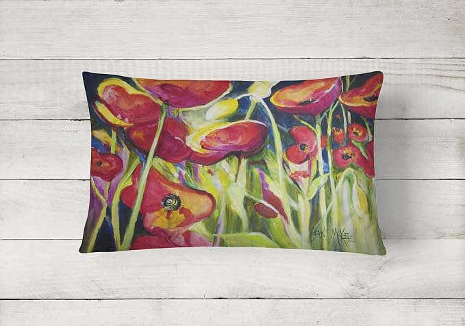 Caroline's Treasures JMK1121PW1216 Red Poppies Canvas Fabric Decorative Pillow Machine Washable, Indoor Outdoor Decorative Pillow for Couch, Bed or Patio, 12HX16W