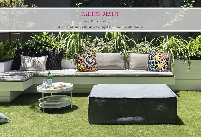 Outdoor Waterproof Decorative Throw Pillows with Inserts for Patio Furniture, 18x18 Inch Fade Resistant Patio Garden Cushions for Couch Bed Sofa, Jacobean Red