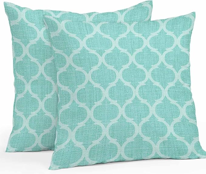 Turquoise Moroccan Outdoor Pillow Covers 20x20 Inch Throw Pillow Covers Set of 2 Waterproof Decorative Pillow Cases Morocco Boho Ethnic Abstract Geometric Cushion Covers for Patio Furniture Garden