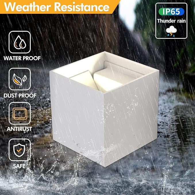 Mille Lucciole 12W 2Pack Outdoor Wall Lights Exterior/Interior,LED White Outdoor Wall Sconces Light Fixtures Modern,IP65 Waterproof Square Aluminum Wall Lamps, Up and Down Lights 4500K Natural Lights