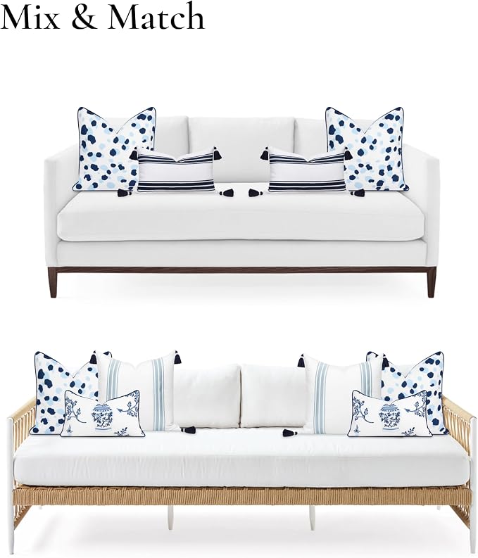 Hofdeco Premium Coastal Patio Indoor Outdoor Throw Pillow Cover Only, 20"x20" Water Repellent for Backyard, Couch, Navy Blue Leopard with Piping